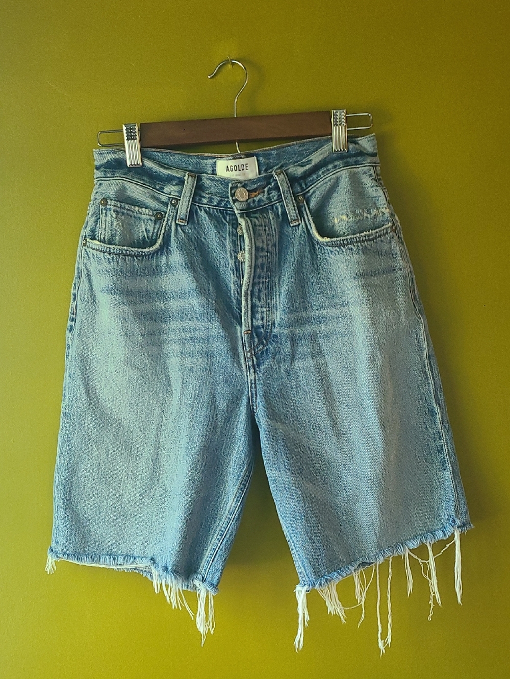 Agolde High Waist Frayed Denim Cutoff Shorts